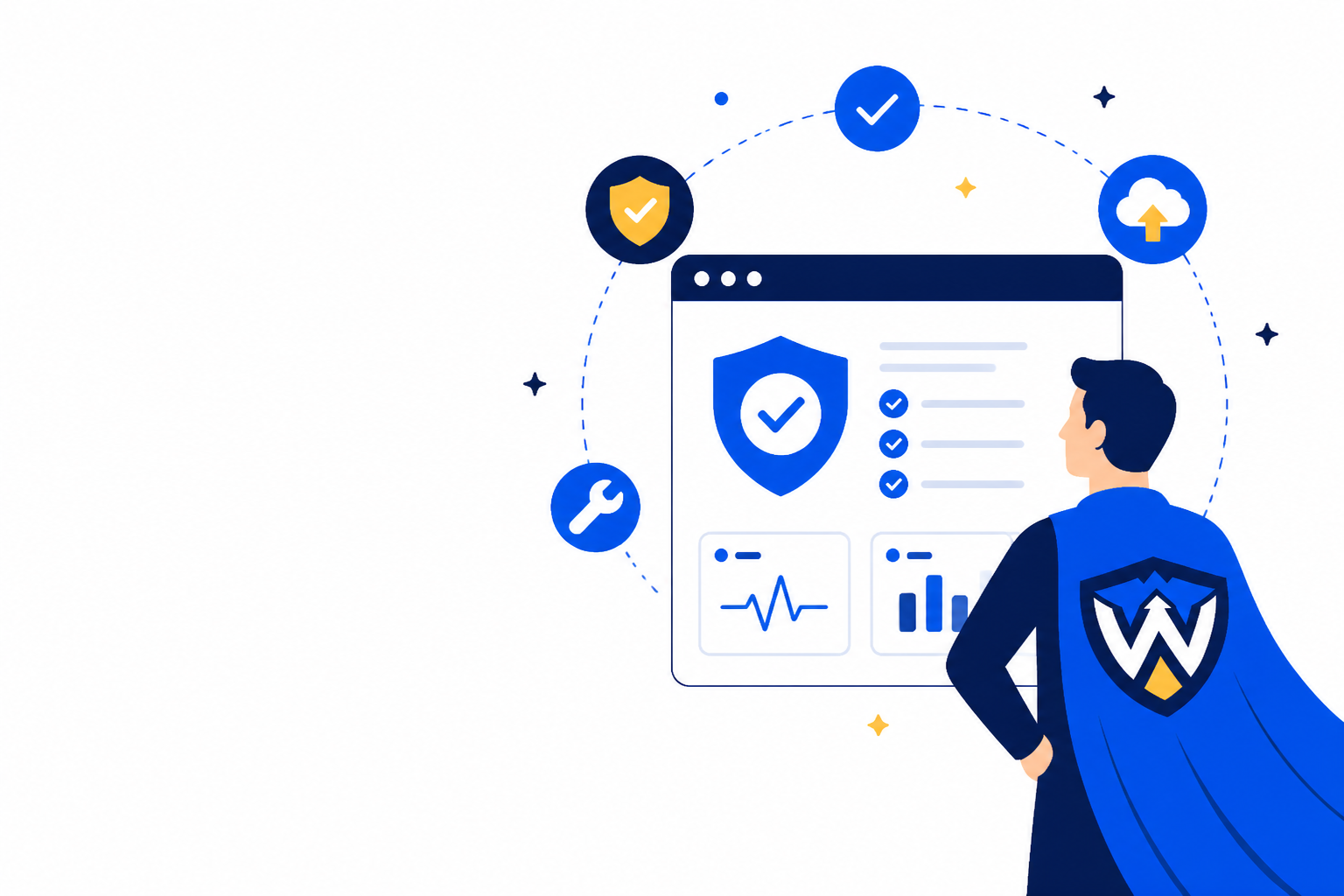WP Hero watching over a healthy WordPress site
